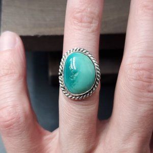 Size 6 Sterling Silver Blue Green Unique Stone Ring